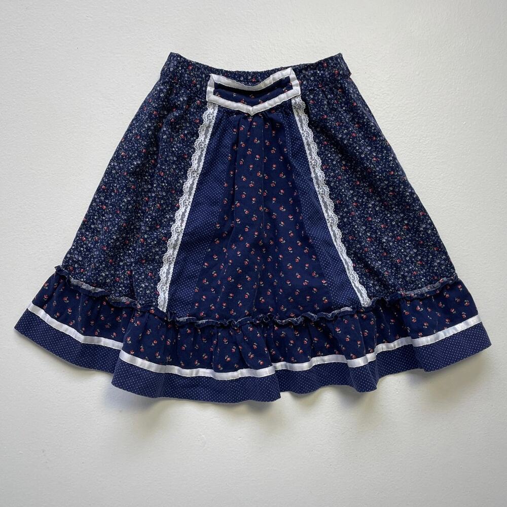 Vintage 70s 80s Cottagecore Prairie Skirt Kids Girls / Calico Western / 19-20" W